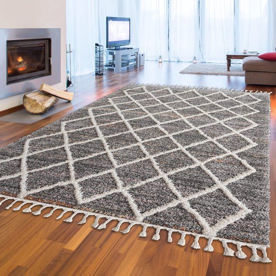 Paco Home Modern Hoogpolig Vloerkleed Shaggy Ruitpatroon Ruig