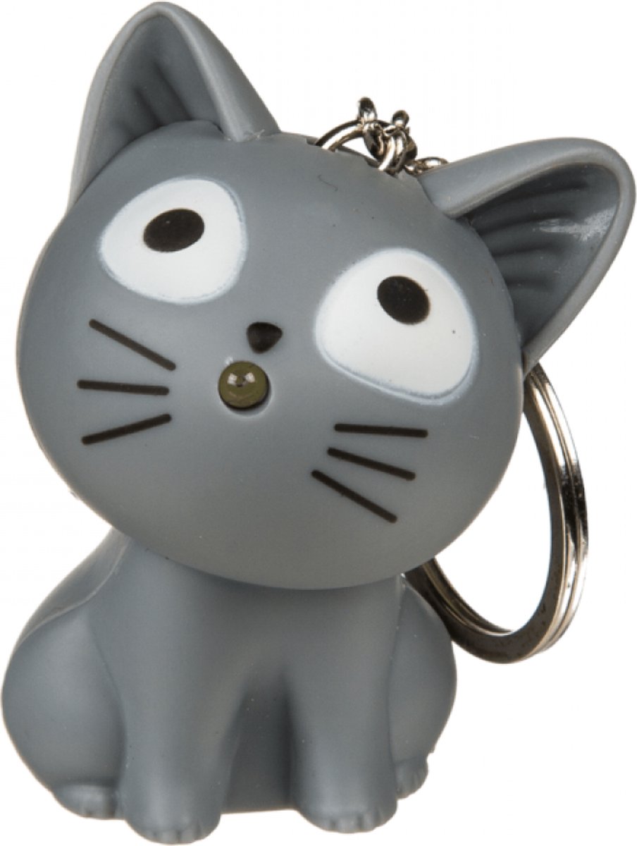 Sleutelhanger Kat/Poes met LED Licht en Miauw Geluid - Grijs