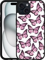 Cazy Hardcase Hoesje geschikt voor iPhone15 Roze Vlinders