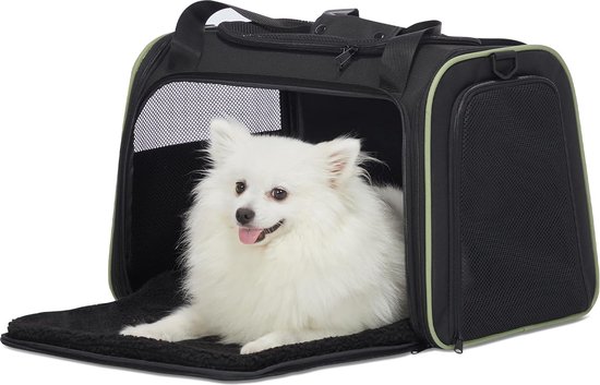 Petsfit Opvouwbare transporttas voor kat en hond, uitbreidbare kattentransportbox met schouderriem, hondendraagtas, vliegtas, Oxford- weefsel voor kat en hond, M/groen/eenzijdig