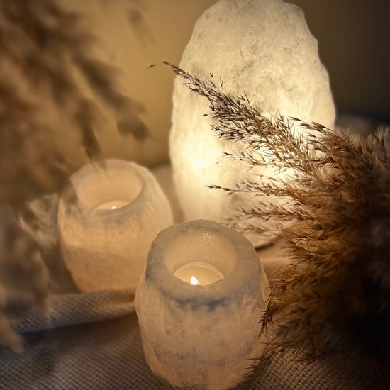 Dimbare Himalaya zoutlamp Bliss, sfeervolle witte zoutlamp