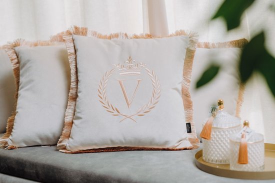 Embroidered pillow / personalised pillow / monogram pillow / decorative cushion 40x 40 beige velvet letter V