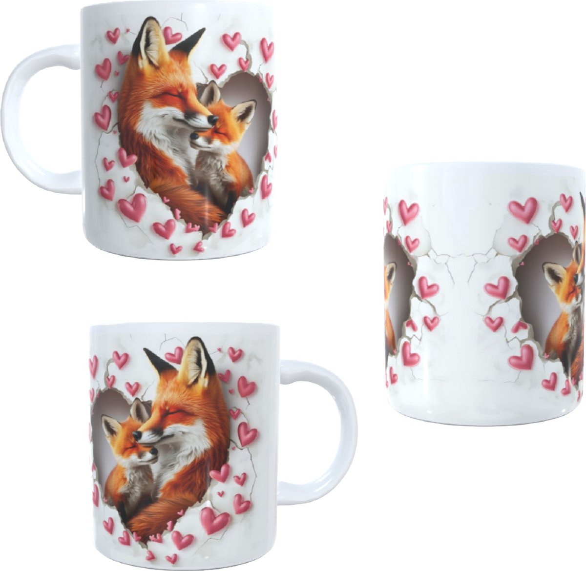 Koffie beker - thee mok - afbeelding vosjes met hartjes