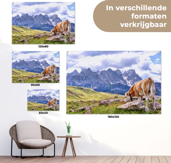 Poster met een koe in de Alpen in verschillende formaten.