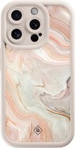 Casimoda® hoesje - Geschikt voor iPhone 14 Pro - Marmer Waves - Effen telefoonhoesje met lensbescherming - TPU - Backcover - Bruin/beige