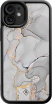 Casimoda® hoesje - Geschikt voor iPhone 12 - Marmer Grijs - Effen telefoonhoesje met lensbescherming - TPU - Backcover - Grijs