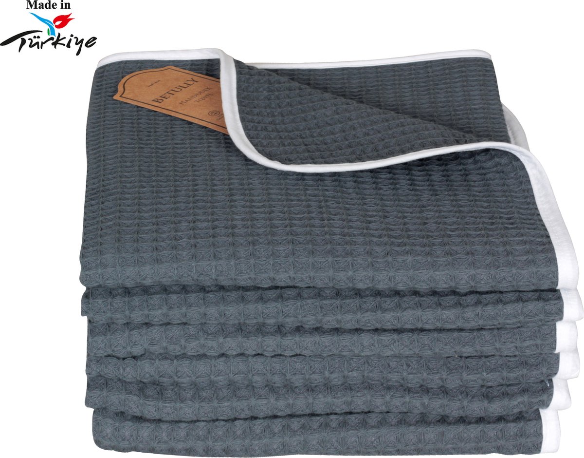 Betully Theedoeken en Keukendoeken set 6 x 50x70cm- Keukenhanddoeken- Wafel structuur 100% Katoen Vaatdoek-Antraciet