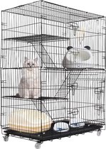 Kattenren Buiten en Binnen - Kattenbench Dierenverblijf Inklapbaar - Dierenren 4 Niveaus Eenvoudige Montage - 90x57x125 cm