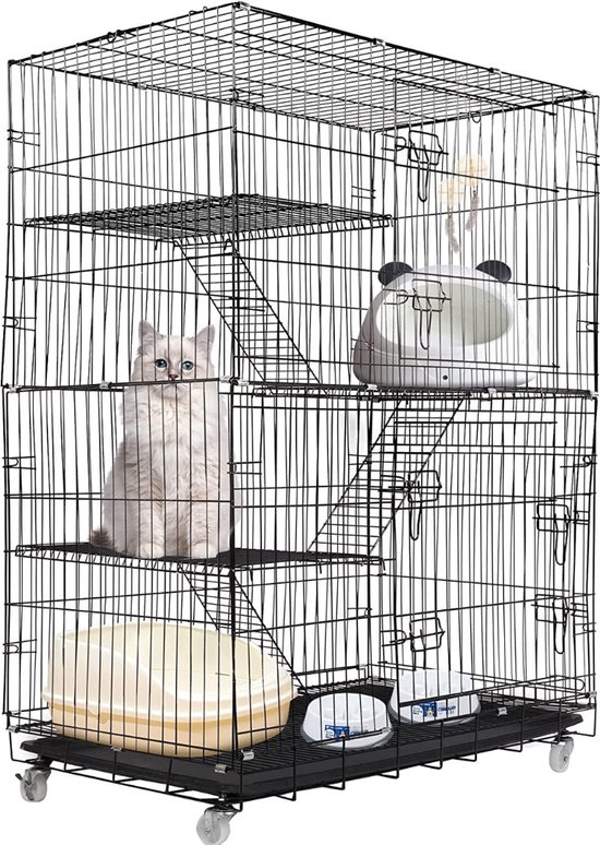 Kattenkooi Kattenverblijf Buiten Binnen DIY Kattenbox Binnen/buiten Ingesloten Kat Puppy Box Metalen hek - voor puppy's, konijnen, kittens - Ideaal voor 1-4 katten (111x111x182cm