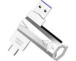 LUXWALLET DataSwift – USB 3.0 Naar USB-C 3.0 Flashdrive - 360° Rotatie – USB Stick – OTG – 128GB - Zilver
