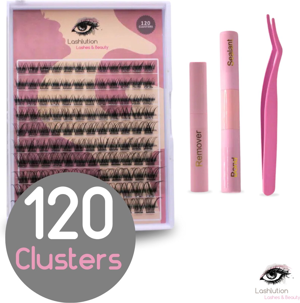 Lashlution Do It Yourself Starterset - Roos DIY Wimpers Collectie - DIY Wimperextensions - 120 Clusters