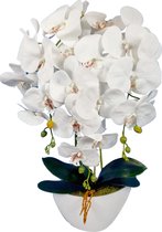Damich - Kunst Orchidee in Bloempot met 3 stelen - Hoogte 60cm - Wit