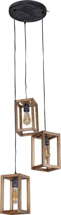 Hanglamp 3 lichts in getrapt houten frame | massief mango naturel | 30x30x150 cm | natuurlijk / modern design | eetkamer / woonkamer