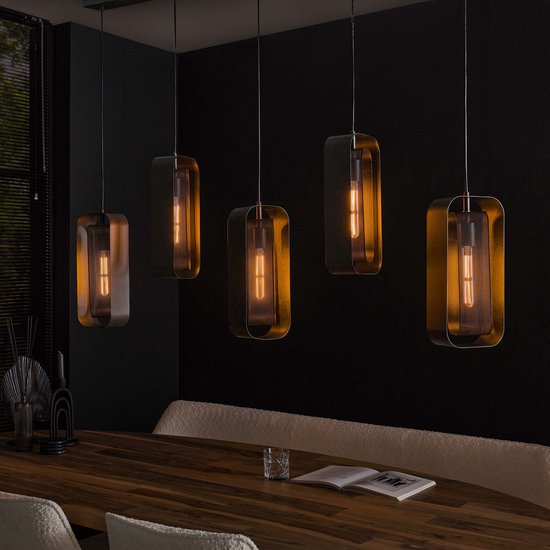 Lampe suspendue en maille rotative | 5 lumières | Noir Artic | 145x20x150cm | réglable en hauteur | design industriel | Salon salle à manger | éclairage moderne / design