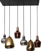 Hanglamp tricolore mix glass | 3x + 3x lichts | Artic zwart | 95x40x150 cm | glazen bollen | eetkamer / woonkamer | modern / design verlichting