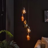 Hanglamp Artic zwart | 5 lichts | getrapt | mix glas tricolore | Ø 40 cm | hoogte verstelbaar tot 180 cm | modern design | eetkamer / woonkamer