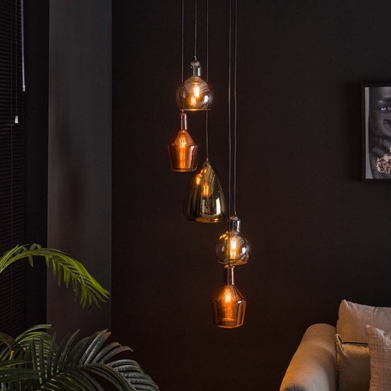 Lampe suspendue Artic noire | 5 lumières | fait un pas | mélanger un verre de tricolore | Ø 40 cm | hauteur réglable jusqu'à 180 cm | design contemporain | salle à manger salon