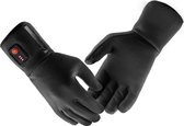 Zwarte verwarmde handschoenen, paar, met aan-uitknop en indicatorlampjes op de linker handschoen.