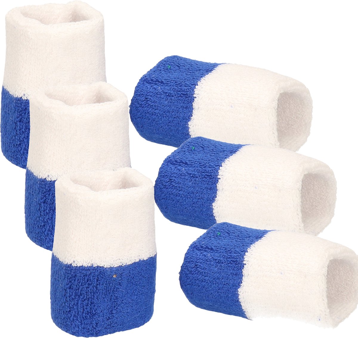 Pols zweetbandjes blauw/wit - voor volwassenen - 6x stuks - Sport accessoires