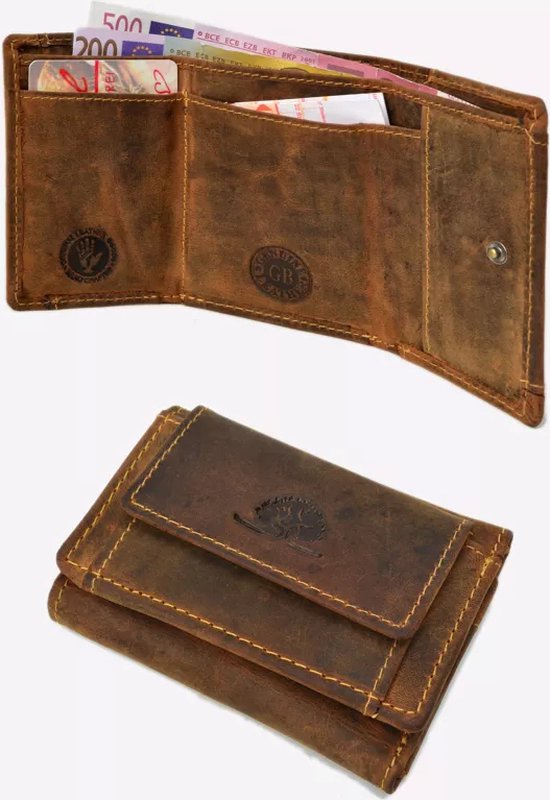 Vintage Mini portemonnee met 6 pas vakjes - Bruin - Leer