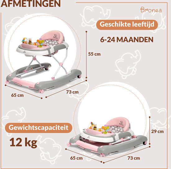 BRONEA® Loopstoeltje baby 4-in-1 | Babywalker met schommelfunctie en