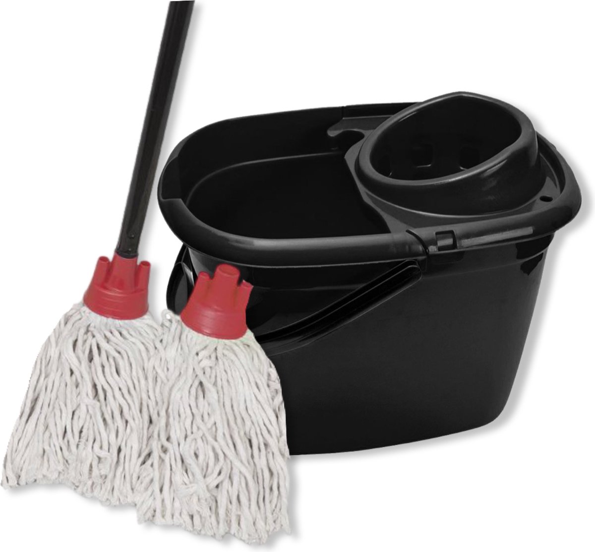 MAUS spaanse mop set rood recycled - dweil set compleet - emmer steel en 2 moppen