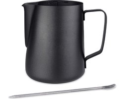 Jumada's - Barista Melkkan - 350ml Melkopschuimkan - RVS - Inclusief Latte Art Pen - House of Husk Melkkan - Zwart - Melkkannetje - Milk Pitcher