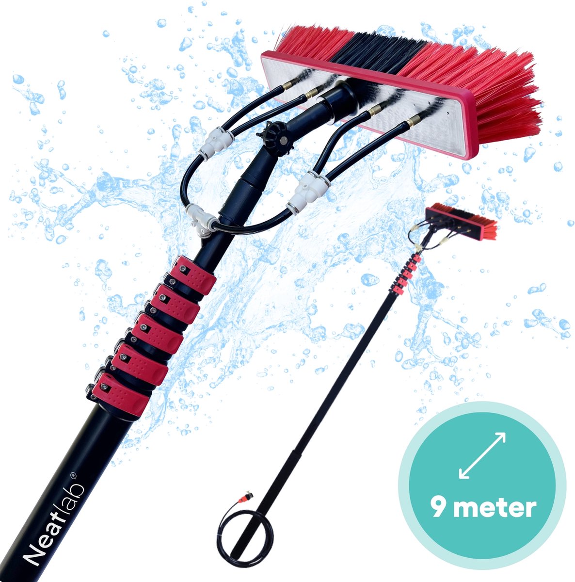 Goedkoopste Professionele Telescoopsteel met Borstel - Met Waterdoorvoer - Telescopische Wasborstel - Ramenwasser Telescopisch - Uitschuifbaar tot 9 meter