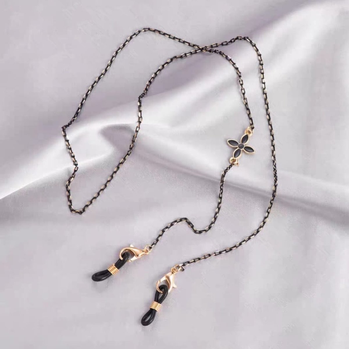 Mooie Brillenkoord ketting Zwart, goud- Goud lusje Youhomy accessoires Brillenkoord voor leesbril en zonnebril| Ketting met opbergzakje| Cadeau voor Valentijnsdag| Moederdag| Vriendin| Familie