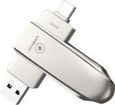 LUXWALLET FlashGuard – USB 3.2 Naar USB-C 3.1 Flashdrive - Ingebouwde Beveiliging – Metalen Behuizing – USB Stick – OTG – 256GB –Zilver