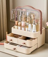 Organiseur de Beauty , organisateur de Maquillage , organisateur de cosmétiques, boîte de rangement anti-poussière avec 3 tiroirs, pour commode, salle de bain, chambre à coucher – Marron