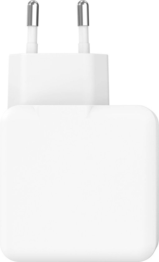 Adaptateur USB-C blanc avec deux broches métalliques.