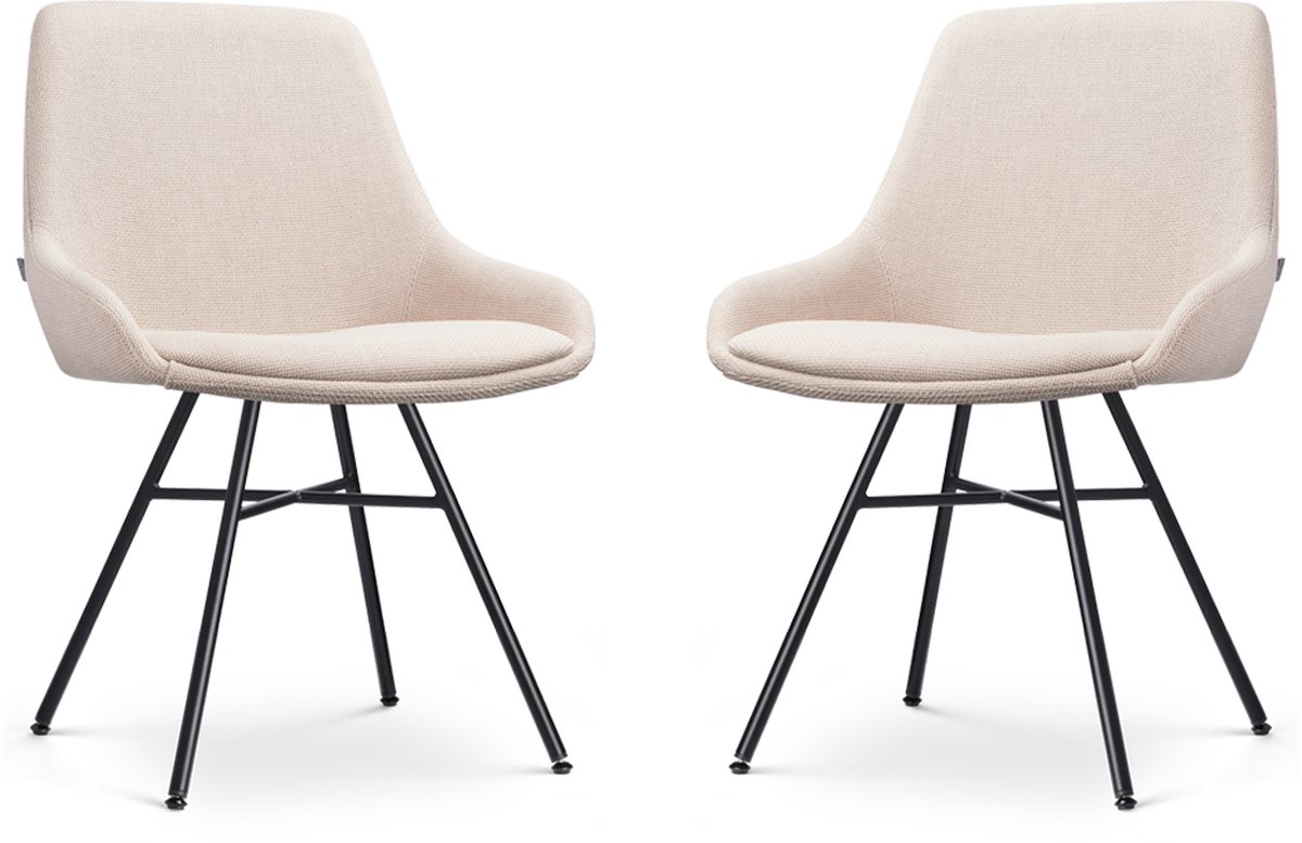 Nolon Noa-Isa Eetkamerstoelen Set van 2 Beige - Stof - Zwart Onderstel - Design - Scandinavisch - Comfortabel Beige - Zwart onderstel