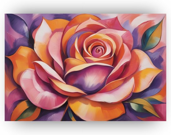 Roos - Bloemen schilderijen - Schilderij op canvas roos - Woonkamer decoratie industrieel - Schilderijen op canvas - Woonaccessoires - 90 x 60 cm 18mm