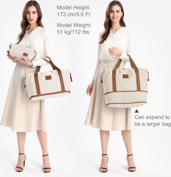 Sac de voyage Kono - Extensible jusqu'à 40 L - Avec pochette Smart pour valise - Imperméable et durable - Beige Marron