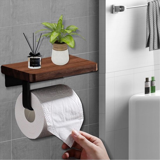 Houten Wc Rolhouder Met Plankje Voor Aan De Wand - Toiletpapier Houder Muurmontage Badkamer En Toilet Wc Rolhouder Met Plank