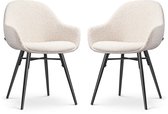 Nolon Nova-Mae Eetkamerstoelen Set van 2 Bouclé Beige - met Armleuning - Stof - Zwart Metalen Poten - Design - Scandinavisch - Comfortabel