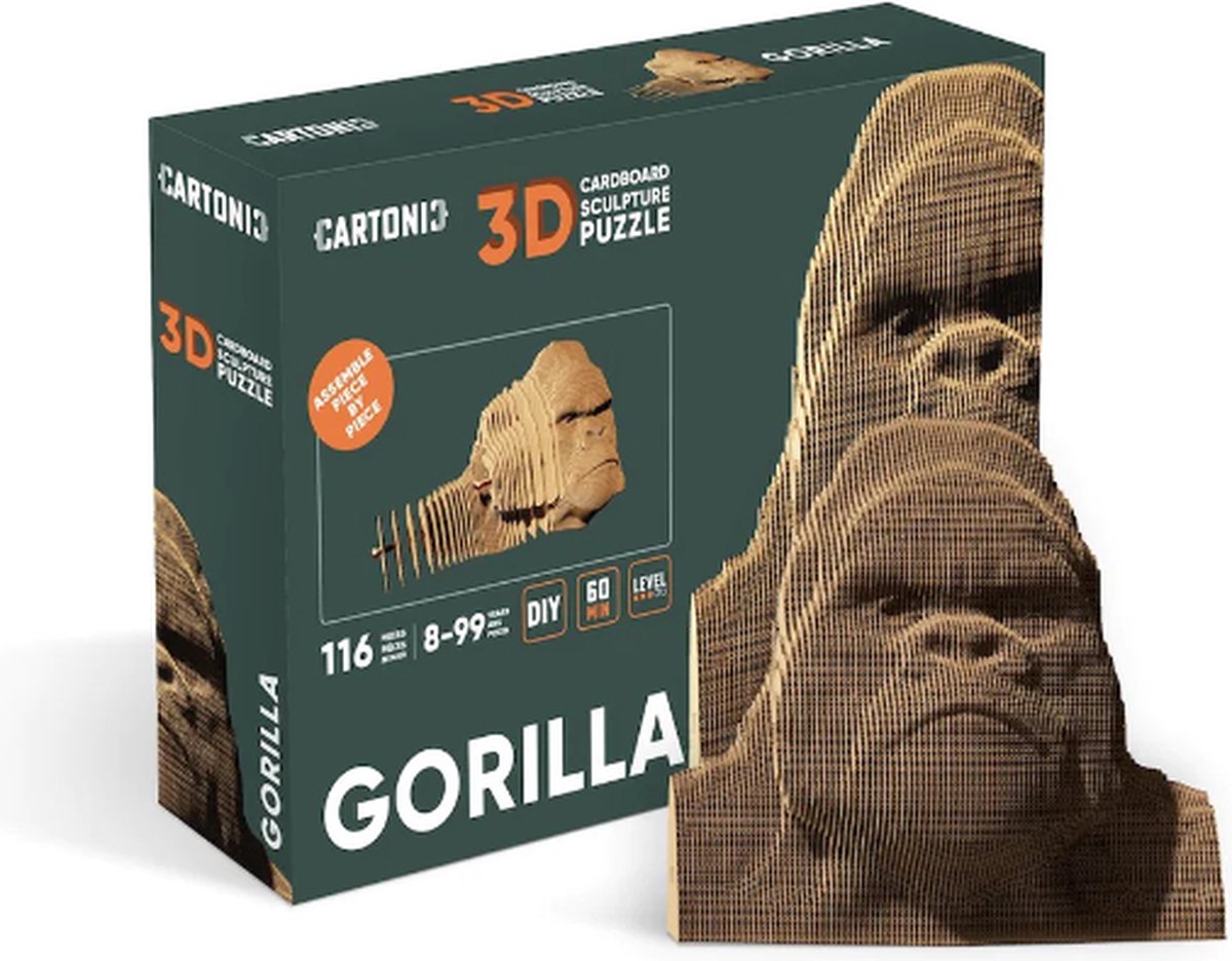 CARTONIC- Gorilla- 3D Puzzel-Speelgoed- Puzzel-DIY- Creatief- Karton- Kinderen en volwassen- 3D- puzzel