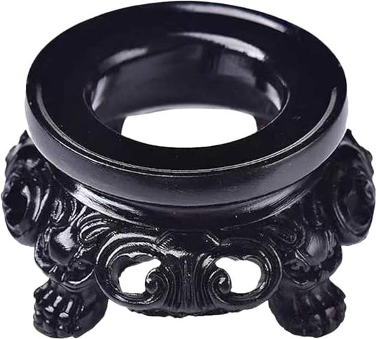 Angoily Kristalbol Met Houten Standaard - Houthouder, Sokkel, Glashouder Voor Glazen Bol, Ruwe Kristallen, Stenen - Zwart, 8 cm