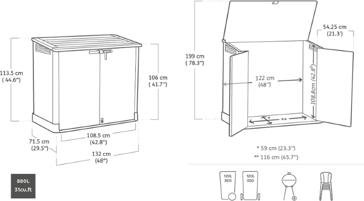 Keter Store It Out Nova Coffre de rangement - 880L - 132x71,5x113,5cm - Gris