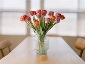 WinQ- Boeket Kunst Tulpen 21stuks - Boeket zijden Tulpen 40cm - Inclusief Glasvaas - prachtige voojaarskleuren - Kunstbloemen - zijden bloemen