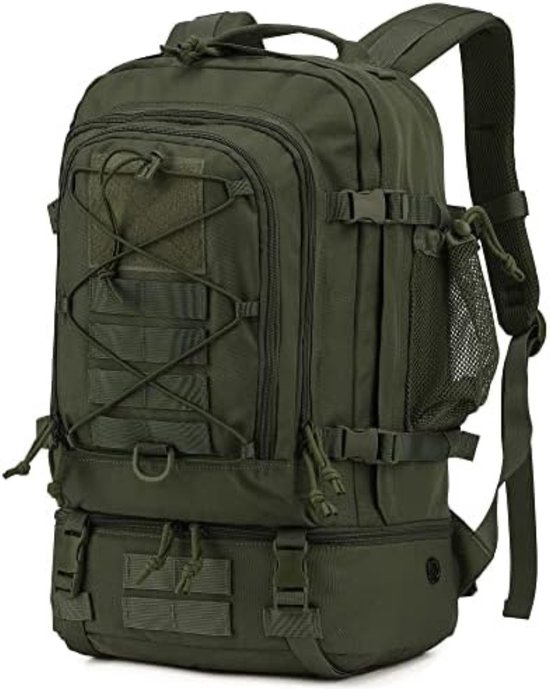 Long Keeper Militaire rugzak, 25-30 liter, militaire rugzak, diefstalbeveiliging, waterdicht, voor dames en heren, reisrugzak, trekking, wandelen, werk, sport of buiten, Militair Groen, Eén maat