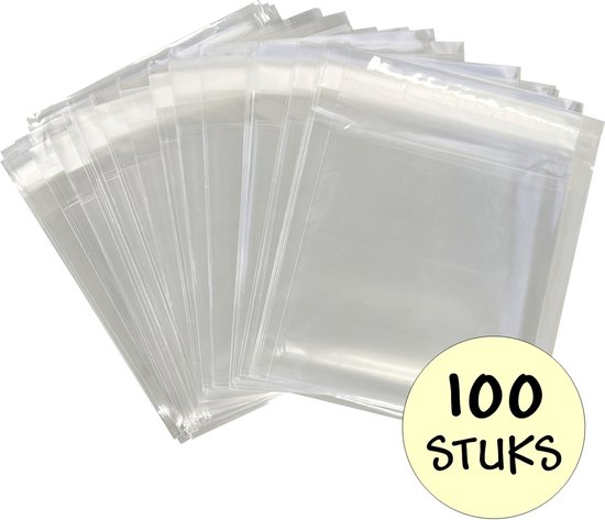 Fako Bijoux® - Cellofaan Zakjes 10x10cm - Zakjes Met Plakstrip - Zelfklevende Zakjes - Uitdeelzakjes - Transparant - 100 Stuks