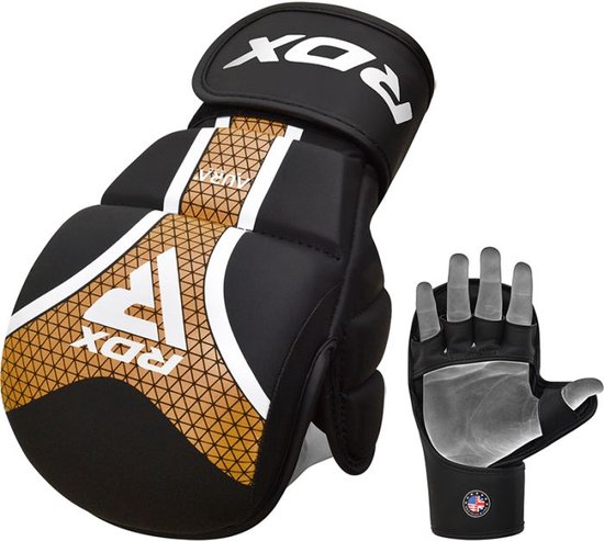 RDX Sports Aura+ T-17 Shooter - Gants MMA - pour Compétitions - Or - Taille S - Simili Cuir