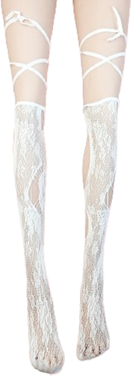 Goedkoopste BamBella® - Erotische gaten gaas panty kousen dames - Sexy hoge sokken zwart
