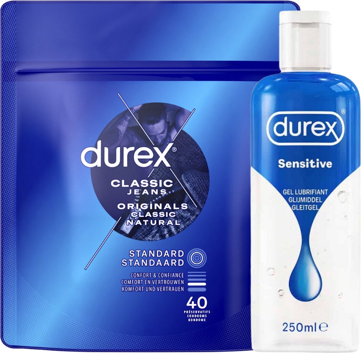 Goedkoopste Durex - Condooms Classic Natural 40 stuks - Glijmiddel Sensitive 250 ml - Voordeelverpakking