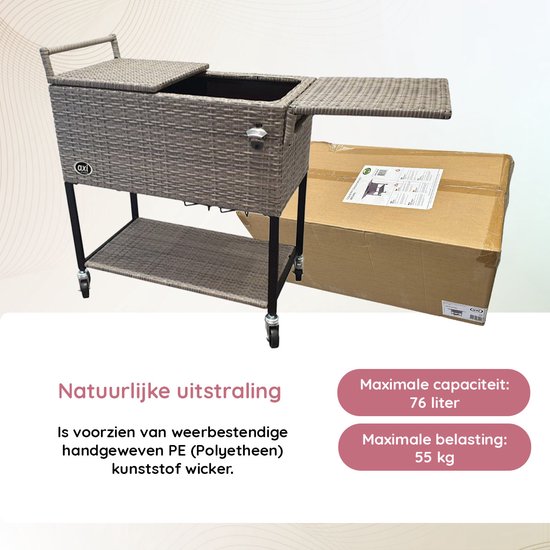 AXI Country Cooler Wicker Bruin - Koeler met wielen - 76L inhoud - Koelbox met aftapkraan van Axi — afbeelding 5