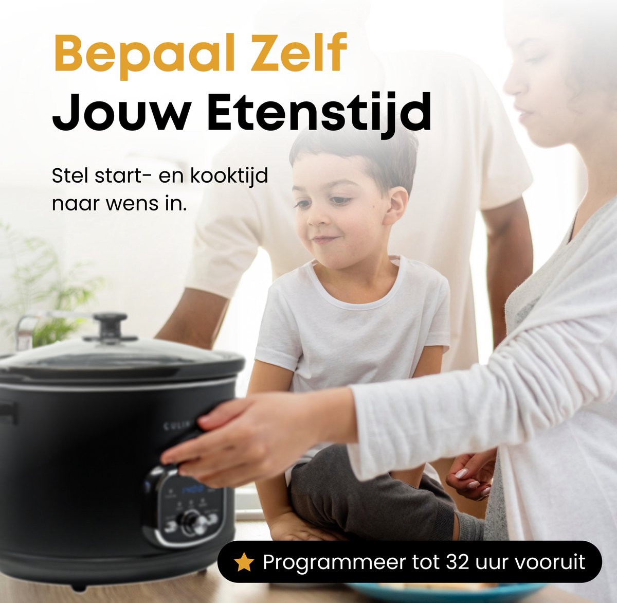 Afbeelding 2 van Culinello® Digitale Slowcooker met Timer – 5.6 Liter – Incl. Digitaal Kookboek – Uitstelbare Timer – Uitneembare Keramische Binnenpan – 3 Warmtestanden – Zwart