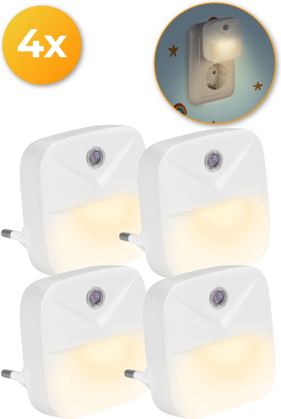 Nuvance - Nachtlampje 4 Stuks - Nachtlampjes voor Kinderen & Volwassenen - Nachtlampje Stopcontact met Nachtsensor - Warm Wit