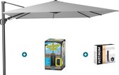 Platinum Challenger zweefparasol T2 - 3x3 m. - Light Grey - met ingraafvoet en hoes